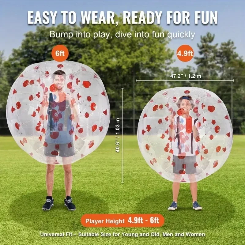 VEVOR Inflatable Bumper Ball 1Pack, 4FT1.2M Body Sumo Zorb Balls for Teen, 0.8mm Thick PVC Human Hamster Bubble Balls for Outdoor Team Gaming Play, Bumper Bopper Toys for Garden, Yard, Park