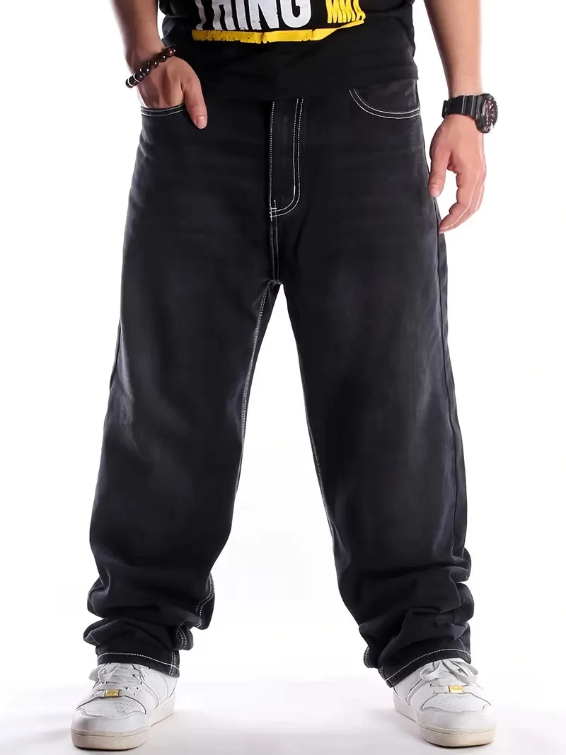 Men's Casual Jeans, Hip-hop High Street Skateboard Pants, Loose Oldschool Suitable For Street Wear, Cycling, Casual Fashion, Straight Leg Jeans