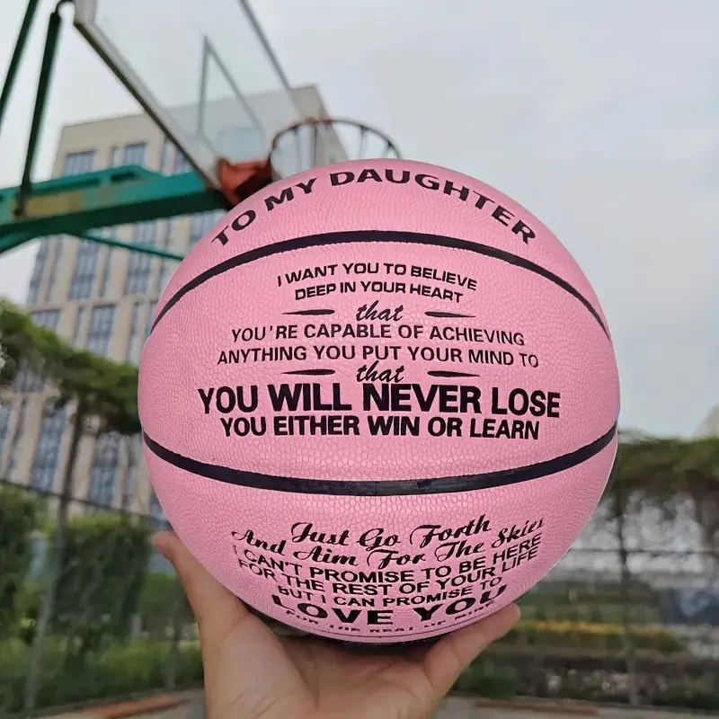 Size 7 Official Pink Basketball - Inspirational Daughter Gift for Christmas, Birthday & Special Occasions, Durable Outdoor Sports Ball with Motivational Message "You Will Never Lose" - Perfect for Gir