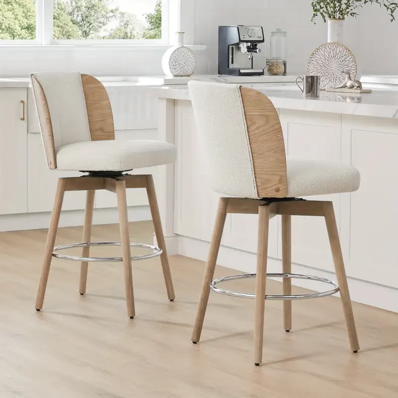 Counter Height Bar Stools Set of 2, 360° Swivel Upholstered Barstools with Back Wood Legs, 26" H Seat Height, Dining room furniture, Easter gifts