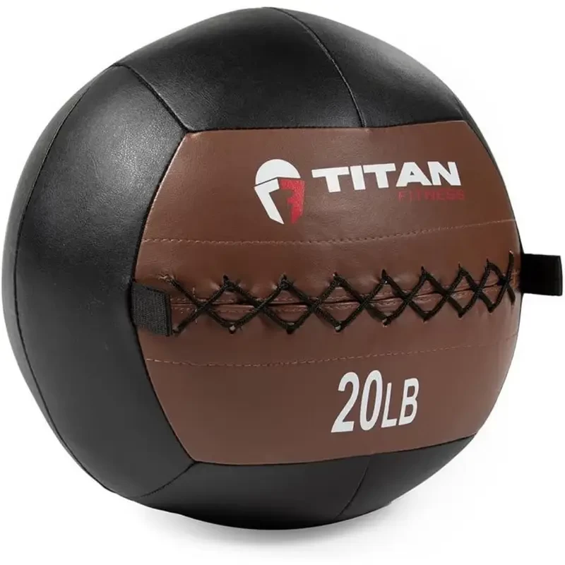 Titan 20LB Medicine Ball - Soft & PP Wall Ball for Core Strength, Cardio & Endurance Training - Durable, Even Weight Distribution, Smooth Grip, Non-Slam Design (Black/Brown)