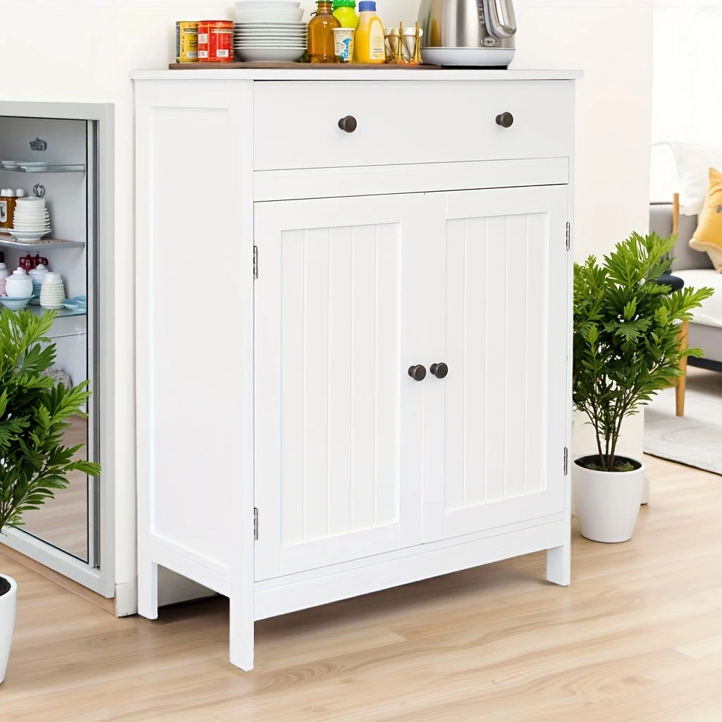 White Double Door Storage Cabinet with Drawer for lab - Modern Minimalist Design, Sturdy Construction & Compact Size (23.63x11.82x31.50") for Bathroom, Lab & Small Spaces Organization, Bathroom Organi