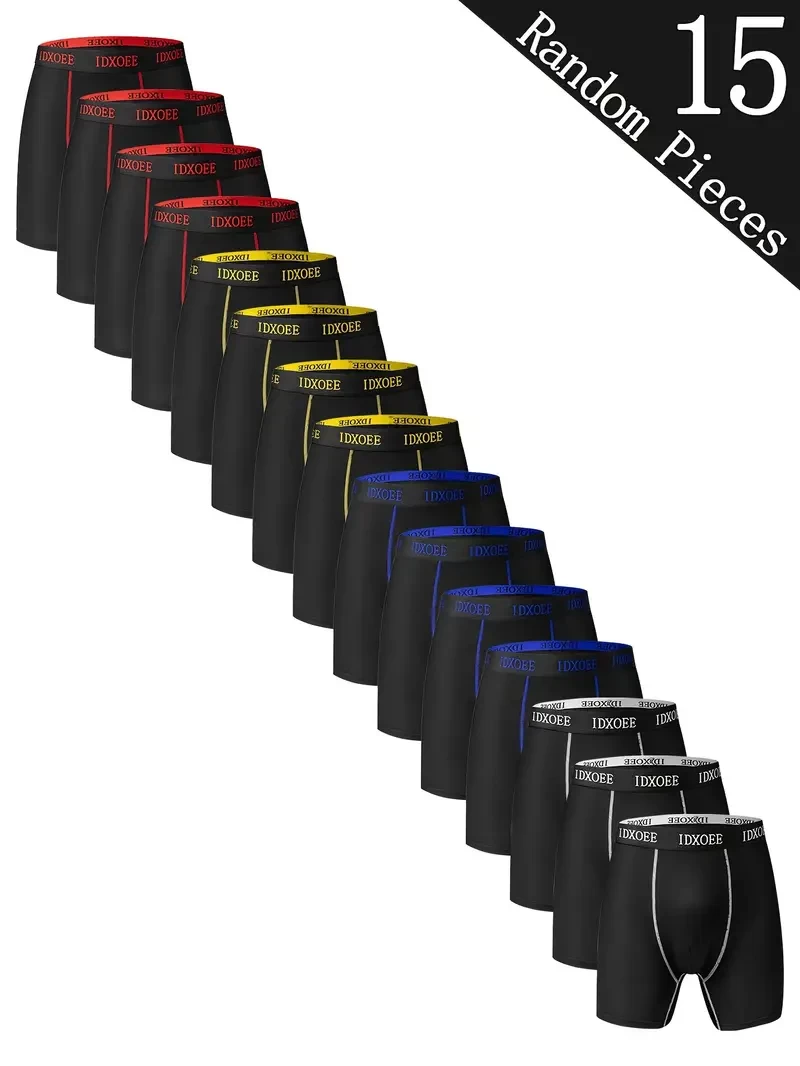 15pcs Men'S Comfortable Slim Fit Boxer Briefs - Breathable, Elastic, Quick-Dry, Moisture-Wicking Underwear for Sports & Casual Wear - Soft, Lightweight, and Absorbent, Sports Underwear | Slim Fit Unde