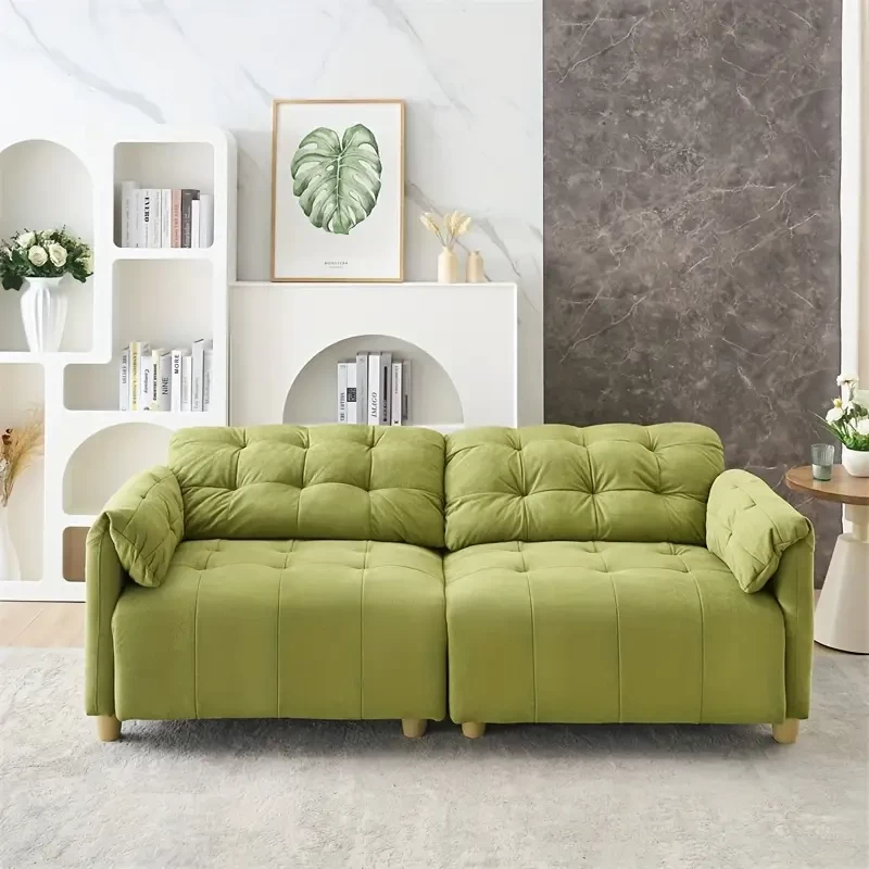 83.10-inch French-style Creamy Double-seat Flannel Sofa Has A Storage Function Under The Seat Cushion. It Is Soft And Comfortable, And Is Suitable For Apartments, Studies And Living Rooms