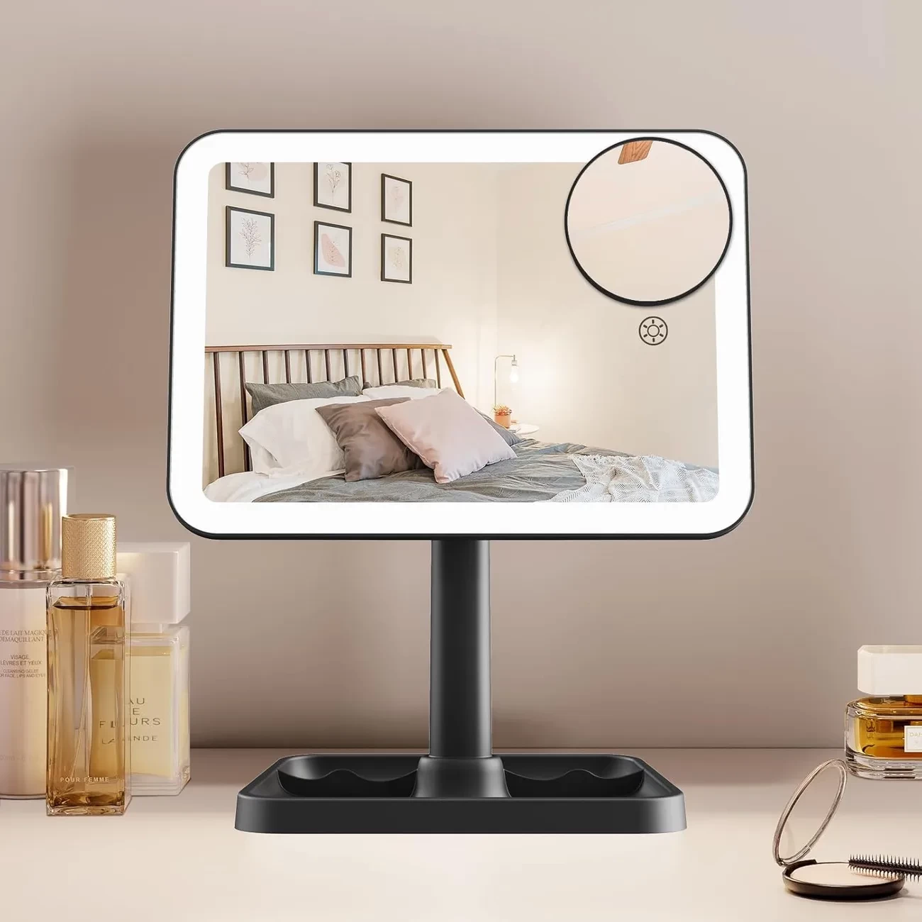 FUNTOUCH 2000mAh USB-C Rechargeable LED Makeup Mirror - 3-Color Adjustable Lighting, 10X Magnification & 360° Rotation | Compact Dimmable Vanity Mirror For Home, Travel, Dresser | Ideal Women'S Gift (