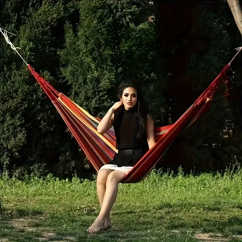 [Heavy-Duty Hammock] 450lbs Capacity Heavy-Duty Outdoor Hammock - Durable, Portable, Red Fabric, 102.36x31.5inch - Includes Tree Straps and Travel Bag