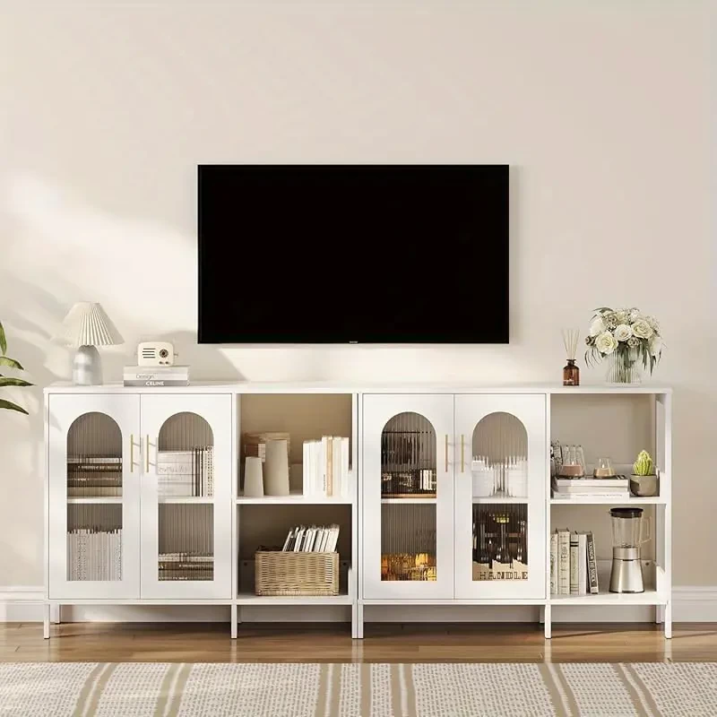 39. 4'' Coffee Bar Cabinet with Adjustable Shelves, Sideboard Buffet Cabinet with Glass Doors, Two Golden Metal Handles, Kitchen Storage Cabinet for, Living Room, Kitchen, Hallway