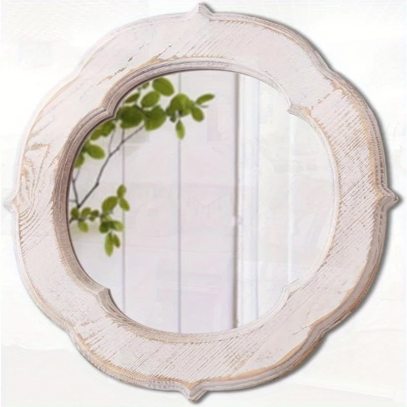 Modern Farmhouse Wall Decor Mirror Wall Mirrors Decorative Hanging Distressed White Vintage Small Wall Mirror Decor for Living Room Bedroom Bathroom Kitchen Room Hallway 1 Round