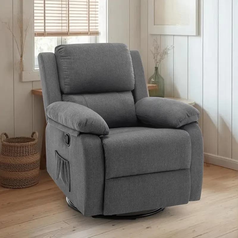 [Relax|Rotating] 360-degree Rotating Rocking Chair, Small Chaise Longue | Upholstered Fabric, Side Pockets | For Adult, Small Space, Relax
