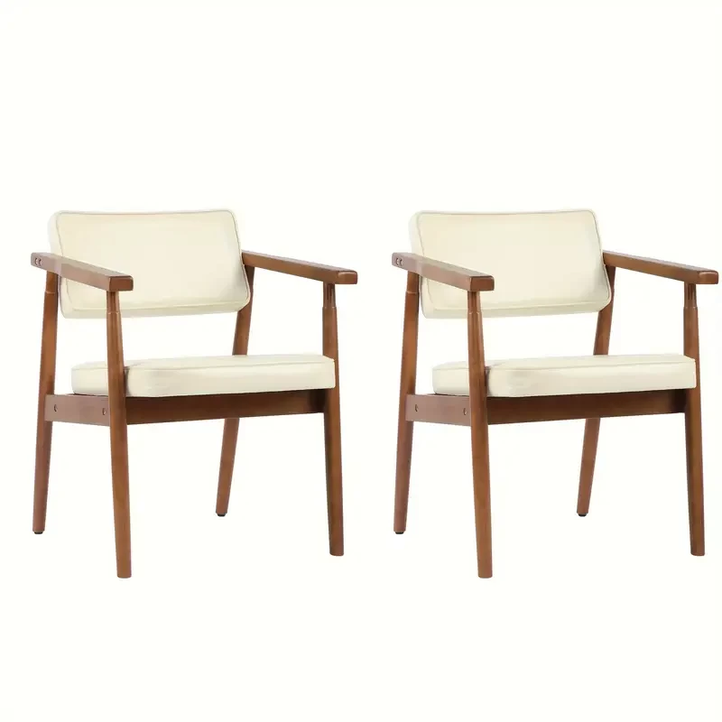 Modern Accent Chairs, Upholstered Leather leisure chair with Wooden Armsets, Beige