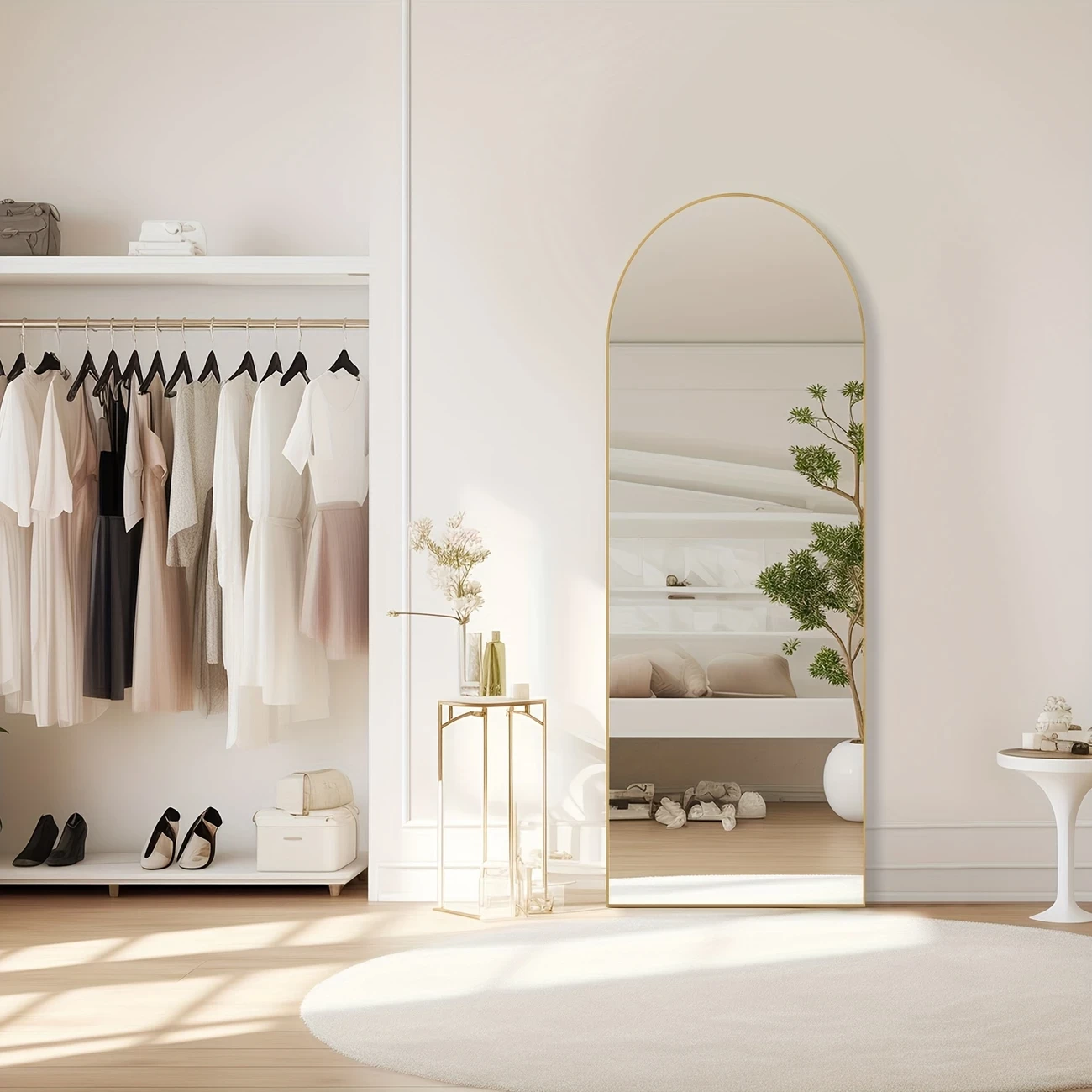 Modern Black Mirror] Modern Black 64"x21" Arched Full Length Mirror - Aluminum Frame Body Mirror for Bedroom, Livingroom, Cloakroom - Standing Leaning or Mounted Hanging Wall Mirror
