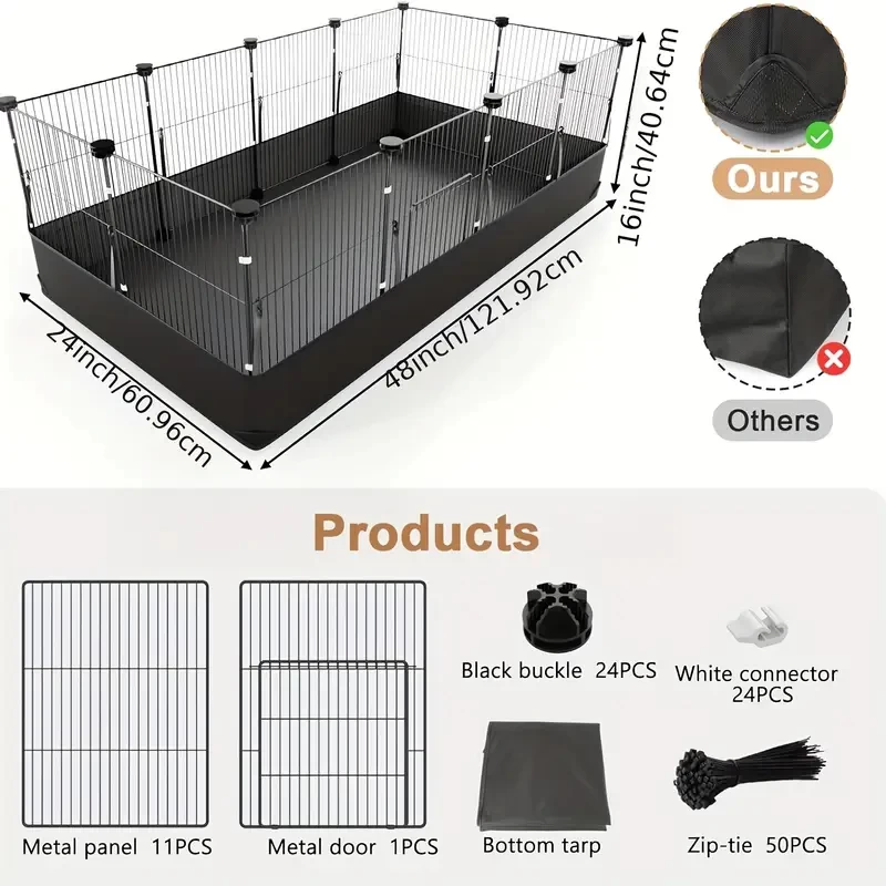 Guinea Pig Cages, Small Aniamal Playen With 600D Oxford Waterproof Linner, One-Hand Release Hook Design Bunny Run, 12 Panels Triple Fixing C&C Cage For Guinea Pigs, Bunny, Rabbit, Hedgehog, 48''L X 24
