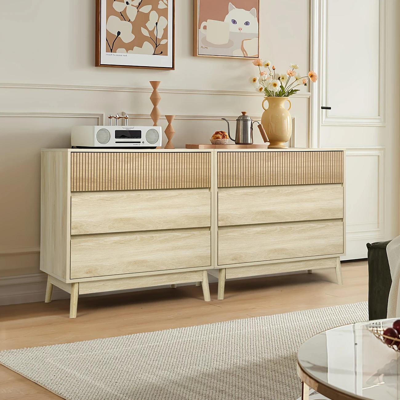 3 - Drawer Vertical Stripes Wooden Dresser Sturdy Storage Chest, Modern Style, Spacious Drawers For Bedroom & Living Room