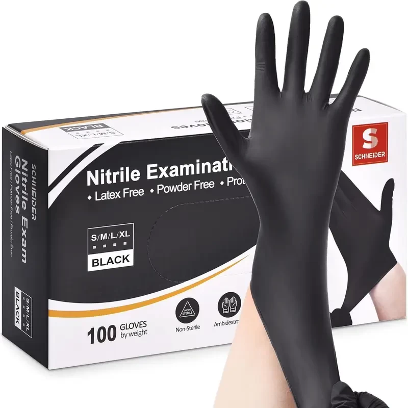 100Pcs 5Mil Black Disposable Nitrile Gloves, Water Resistant, Powder-Free, Latex-Free, Non-Sterile, Outdoor Food Safe Household Cooking Cleaning Hair Nail Tattoo Salon