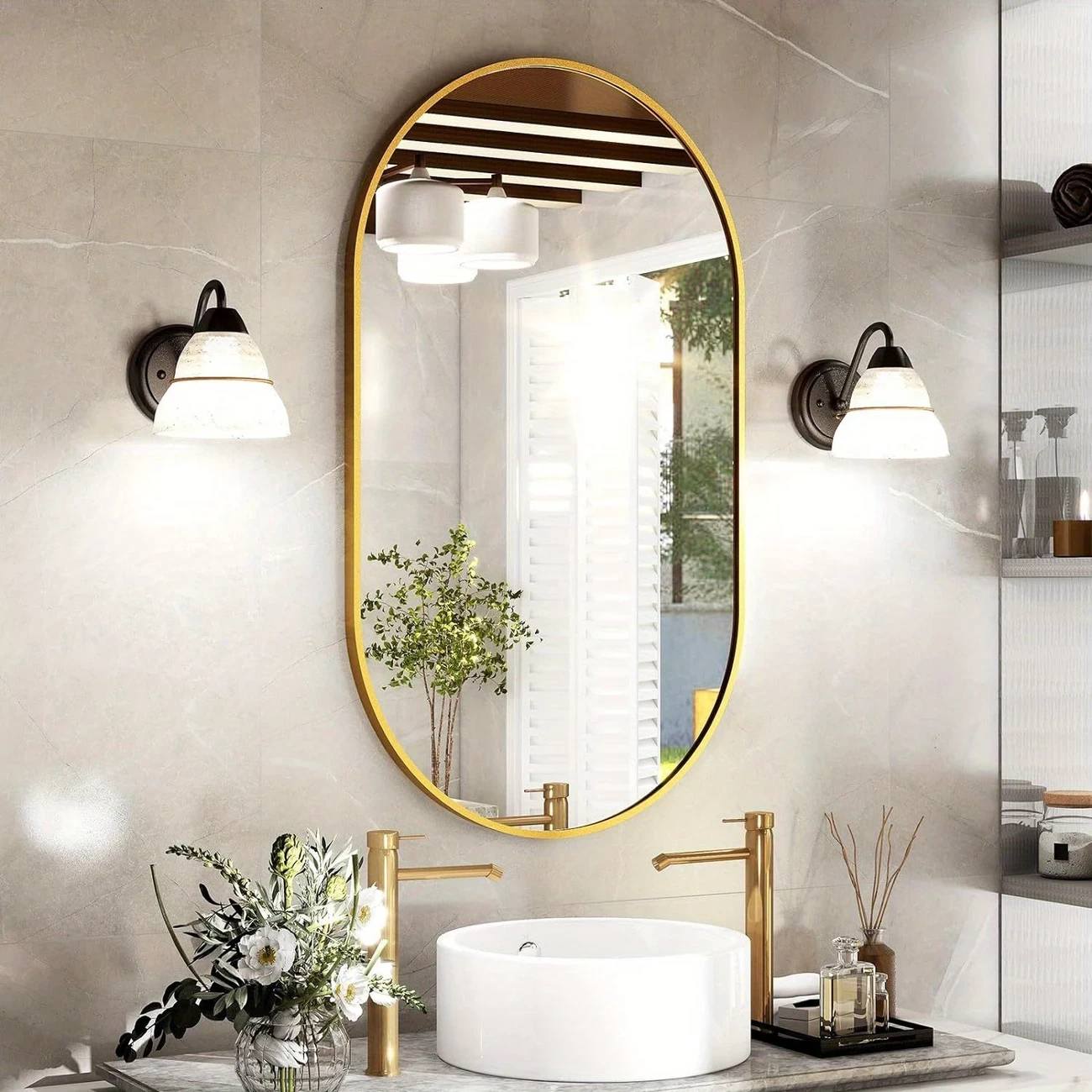 Oval Bathroom Shower Mirror Chic Brushed Metal Frame Hang Vertically & Horizontally Perfect for Bathroom, Perfect Gift for Festivals