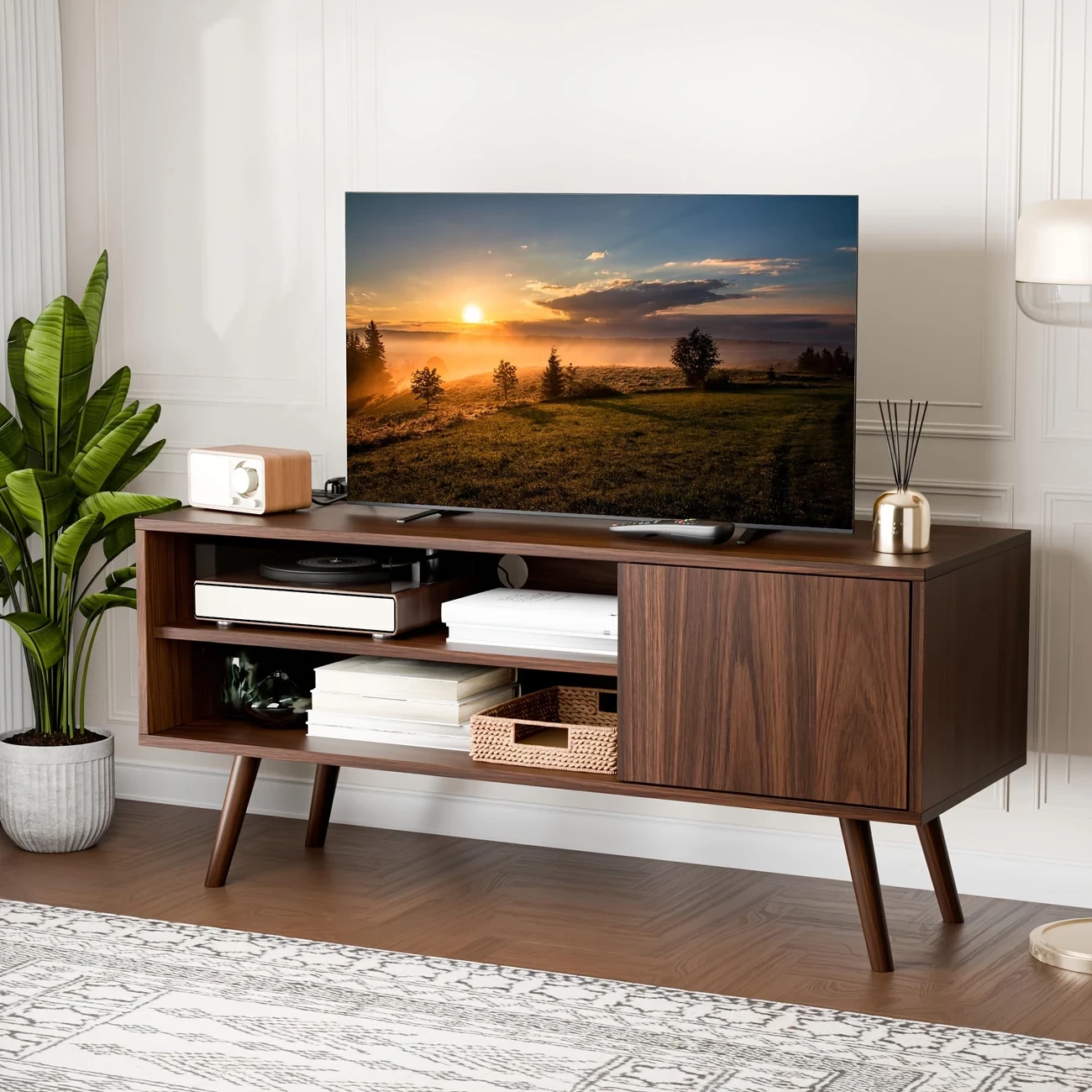 Aurorome 50" TV Stand, Mid-Century Modern Entertainment Centre With Storage Unit, Living Room TV Media Console