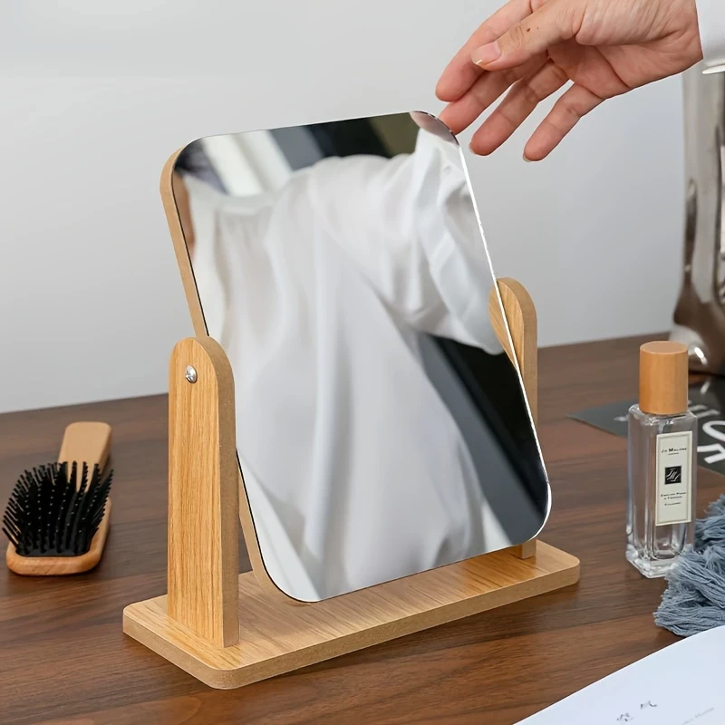Elegant Wooden Vanity Mirror, High-definition Glass, 360 ° Rotatable Countertop Vanity Mirror, Adjustable Bracket, Suitable For Bedrooms, Homes, And Bathrooms