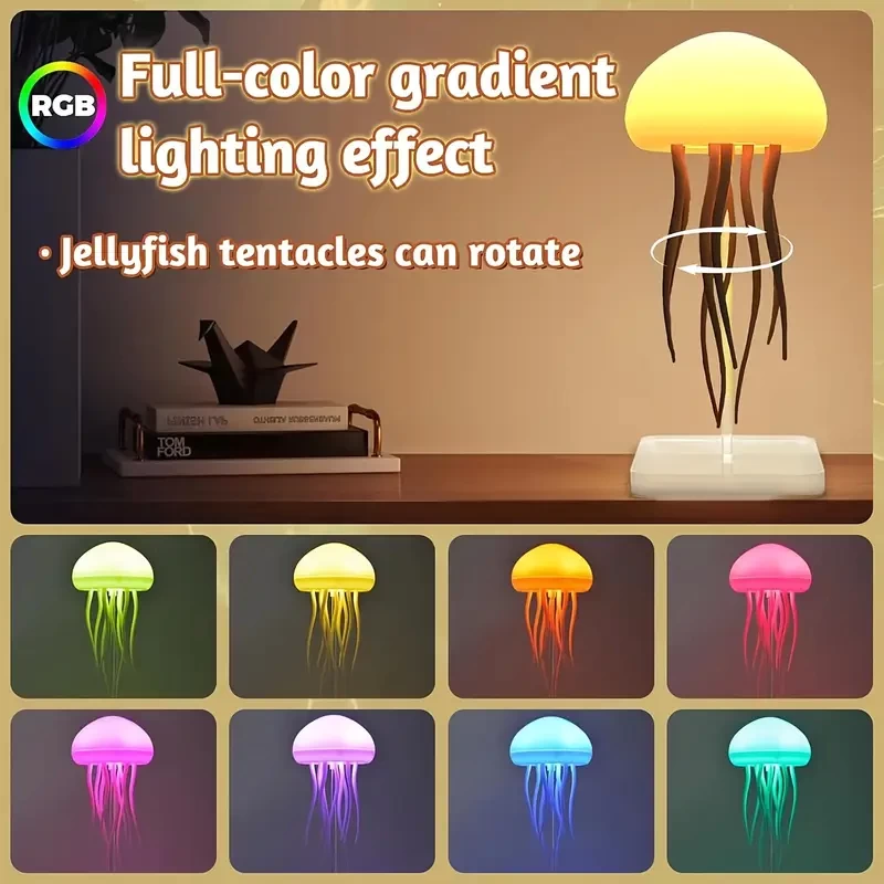 1pc RGB Aurora Mood Light, LED Cute Floating Jellyfish Table Lamp | Voice Control, Sound Activated, Rechargeable, USB Dual Power, Plastic Material, Eye-Friendly Warm Light, Ambient Lamp, For Home Deco